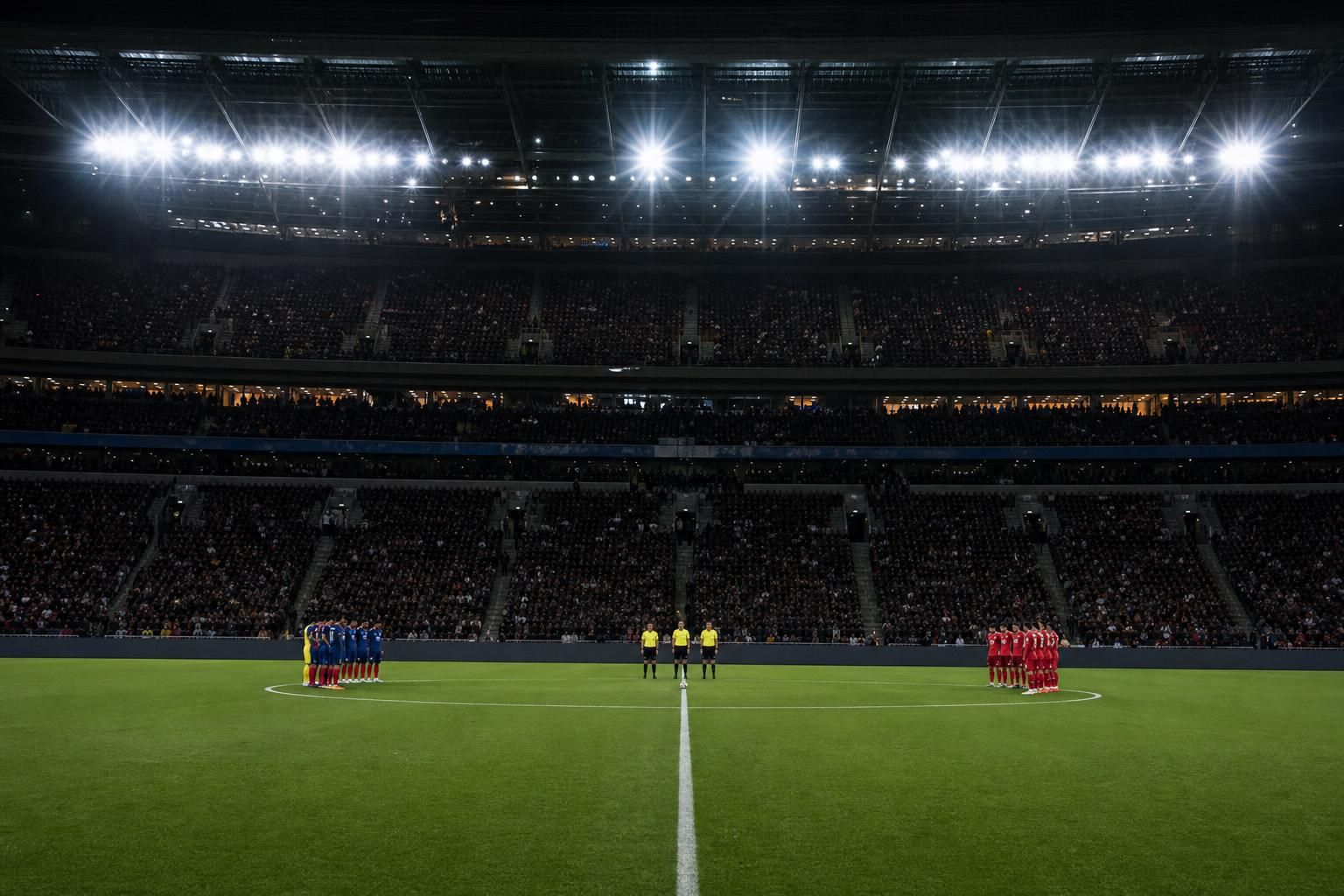 Een stadionmoment voor een minuut stilte voorafgaand aan Frankrijk-Spanje op het WK 2026.