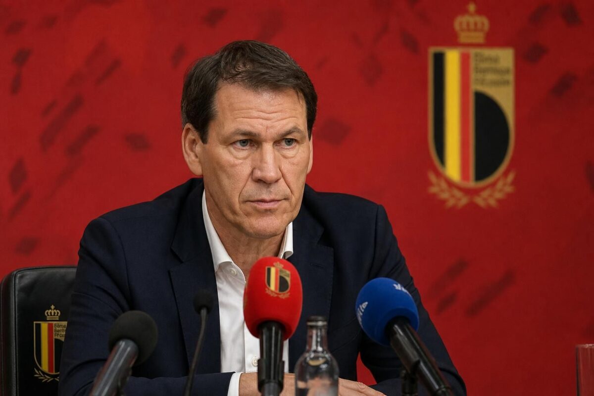 Rudi Garcia tijdens een gespannen persmoment bij de Rode Duivels