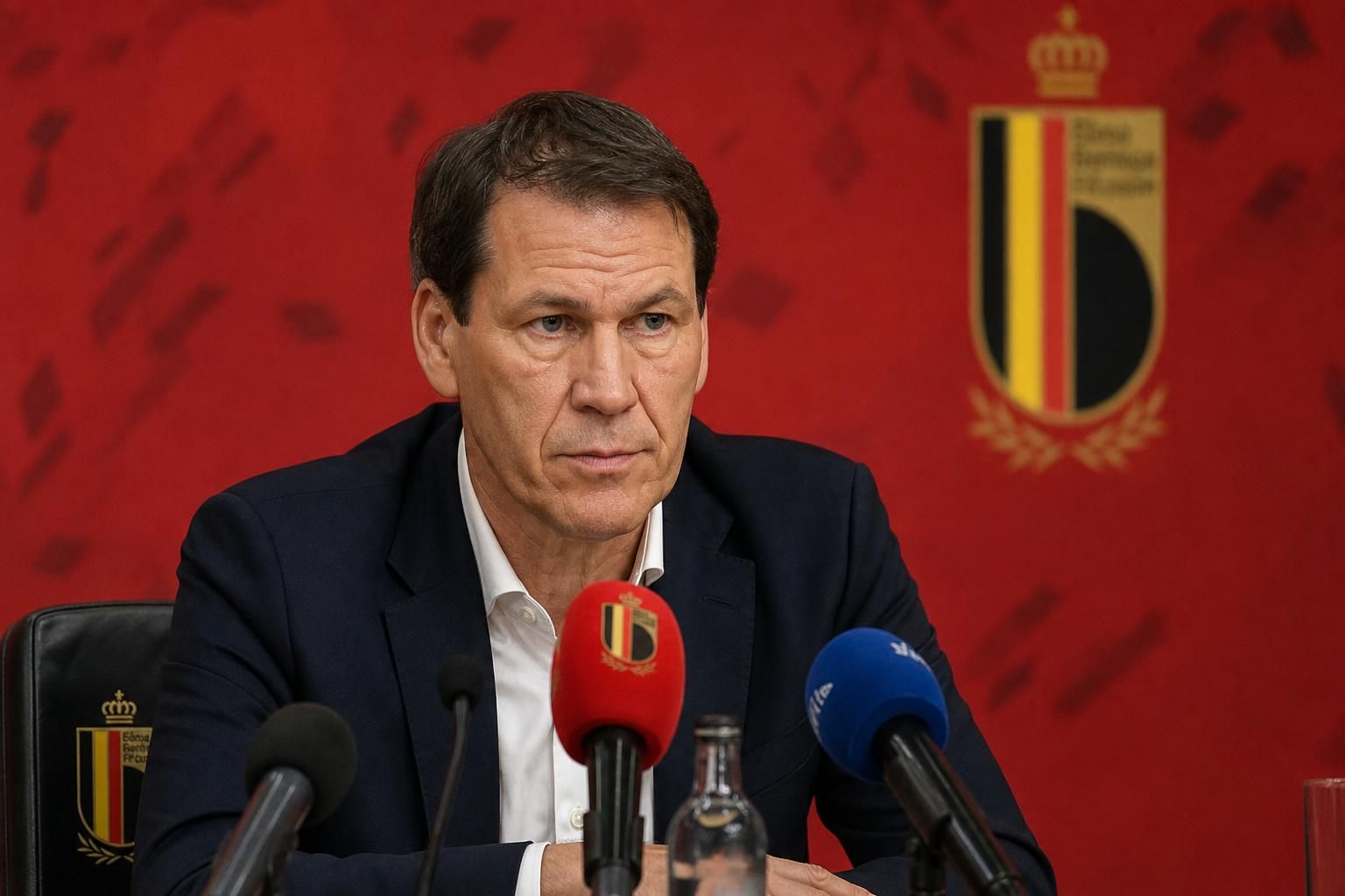 Rudi Garcia tijdens een gespannen persmoment bij de Rode Duivels