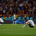 Ontgoochelde Duitse spelers na een WK-uitschakeling.