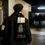 Transfercontext rond Sporting Charleroi met zwart-witte clubsfeer zonder herkenbare gezichten