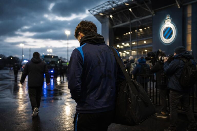 Transfercontext rond Club Brugge met gespannen stadionatmosfeer zonder herkenbare gezichten