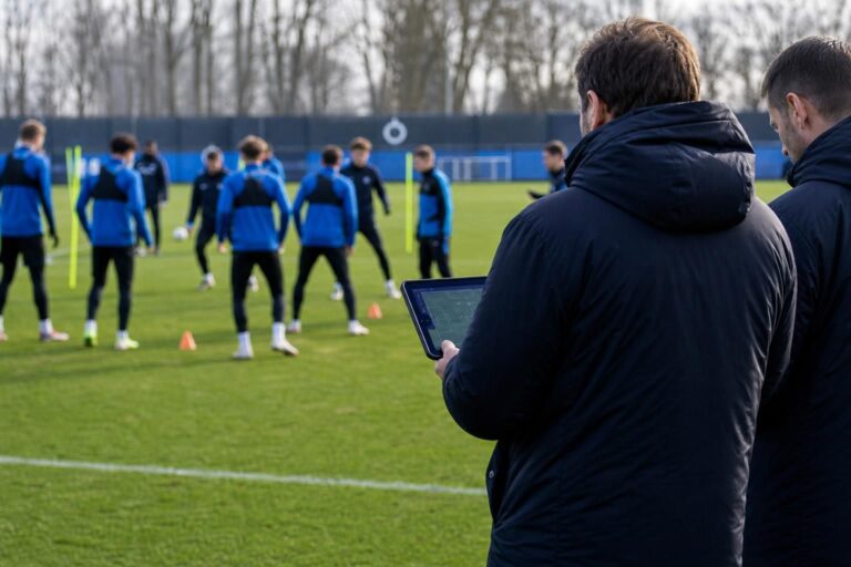 Trainingscontext bij Club Brugge rond jeugdwerking en doorstroming zonder herkenbare gezichten