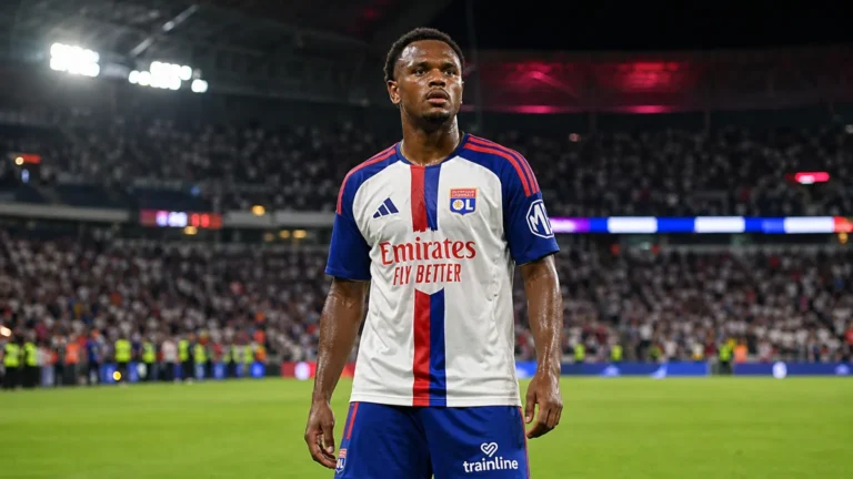 Lois Openda van Olympique Lyon op het veld na de heenwedstrijd tegen Fenerbahçe.