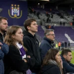 Supporters van RSC Anderlecht in het uitvak na een wedstrijd.