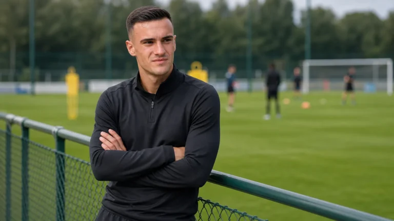 Aleksander Stanković in neutrale sportkleding aan de rand van een trainingsveld.