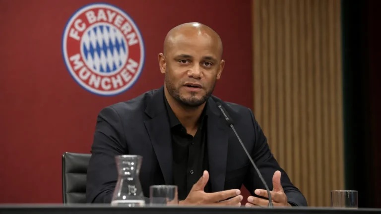 Vincent Kompany spreekt op een persconferentie van Bayern München.
