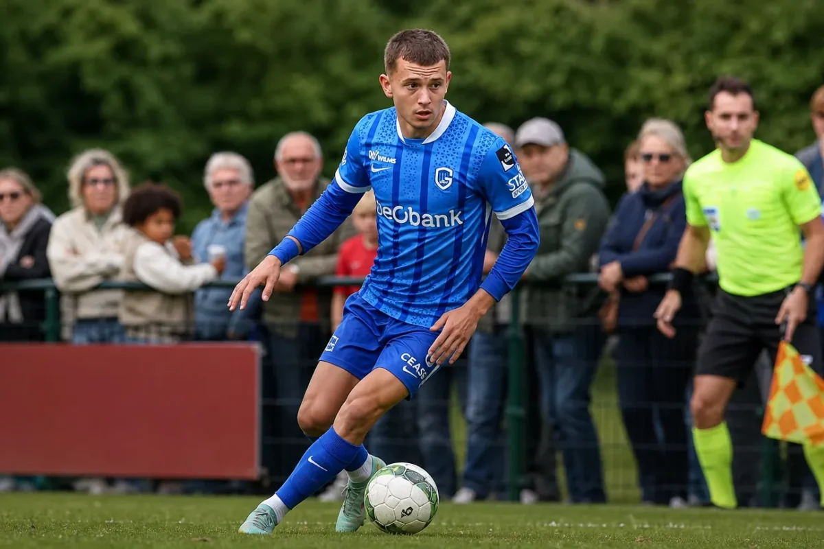 Voetbalpersbeeld in clubcontext rond een officiële transfer.
