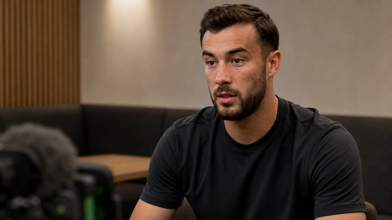 Charles Vanhoutte tijdens een rustig interview in een clubmediahoek.