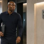 Jean-Philippe Mateta in neutrale sportkleding in de ontvangsthal van een FIFA-kantoor.