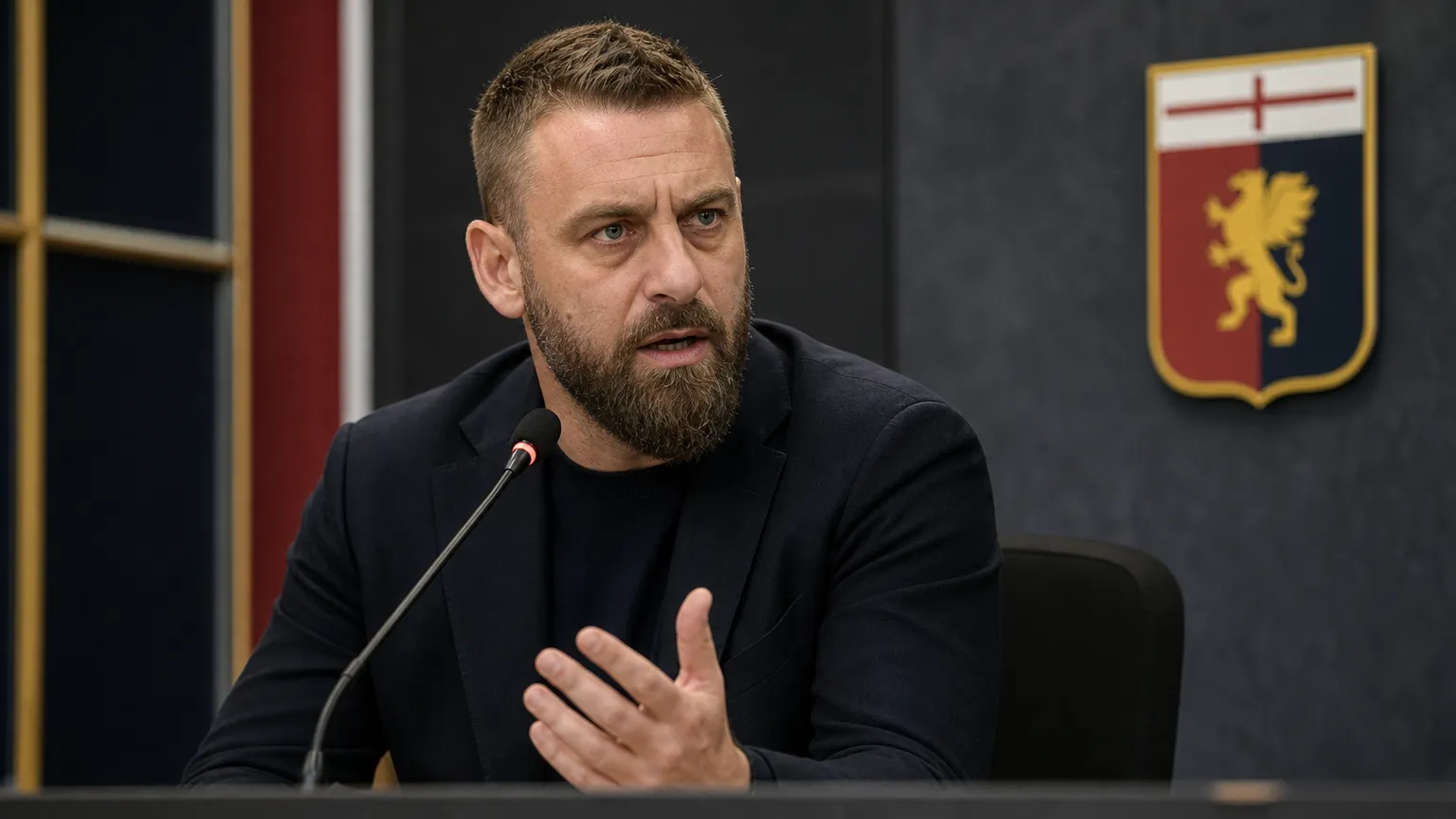 Daniele De Rossi spreekt op een persconferentie van Genoa na een wedstrijd.