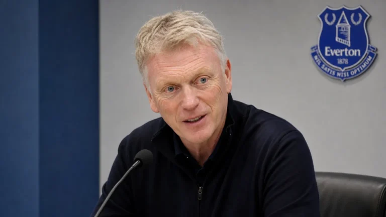 David Moyes spreekt tijdens een persmoment na een wedstrijd van Everton.