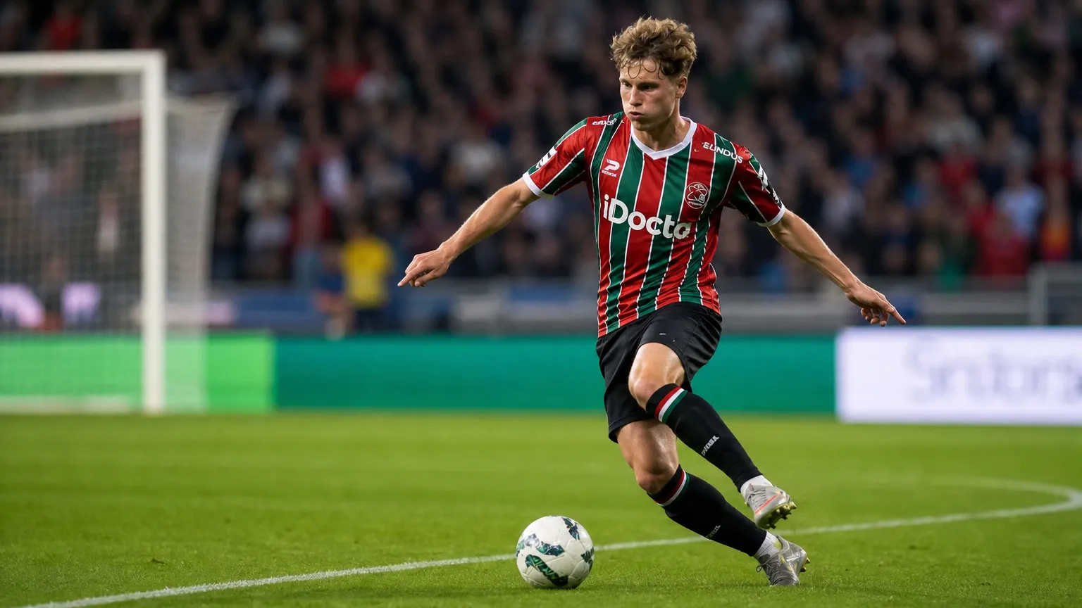 Thomas Claes van Zulte Waregem zet aan voor een doelpoging in het strafschopgebied.