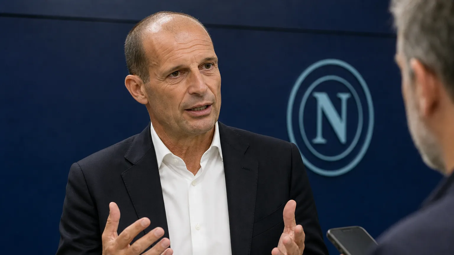 Massimiliano Allegri spreekt na de wedstrijd in de mixed zone van Napoli.