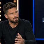 Olivier Giroud tijdens een gesprek in een studio van Ligue 1+.