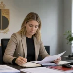 Een medewerker werkt in een kantooromgeving van de Koninklijke Belgische Voetbalbond.