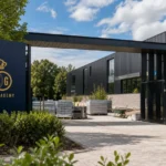 De ingang van de Union Academy met een discreet Union-clubanker bij renovatiewerken.
