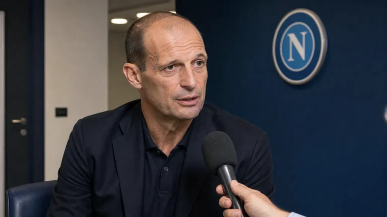 Massimiliano Allegri geeft rustig uitleg tijdens een media-interview bij Napoli.