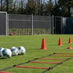 Een trainingszone van Royal Antwerp FC die klaarstaat voor een individuele proeftraining.