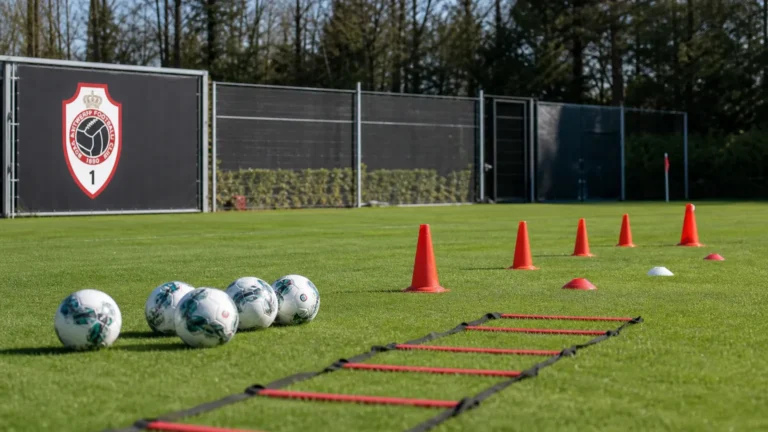 Een trainingszone van Royal Antwerp FC die klaarstaat voor een individuele proeftraining.