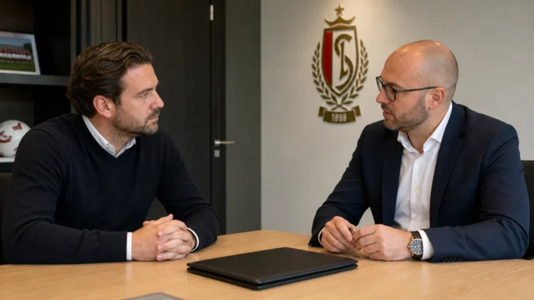 Medewerkers in een vergaderruimte van Standard tijdens een overleg.