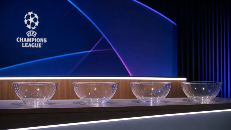 Transparante lotingskommen op een voorbereide Champions League-loting.