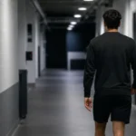 Een niet-herkenbare voetballer loopt door een neutrale stadiongang.