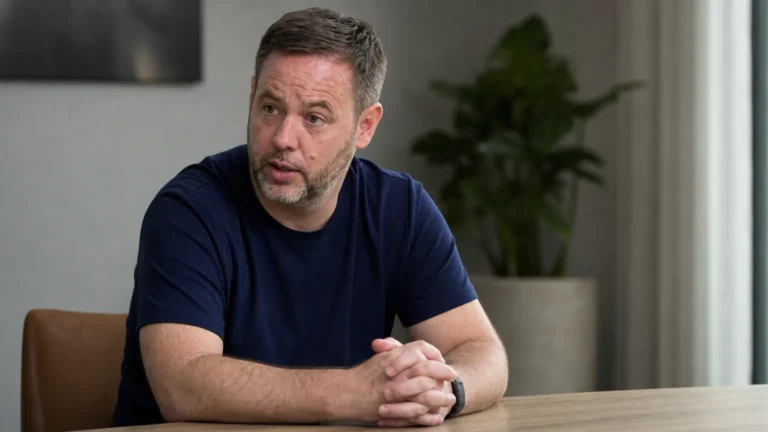Michael Beale tijdens een rustig interview in een neutrale ruimte.