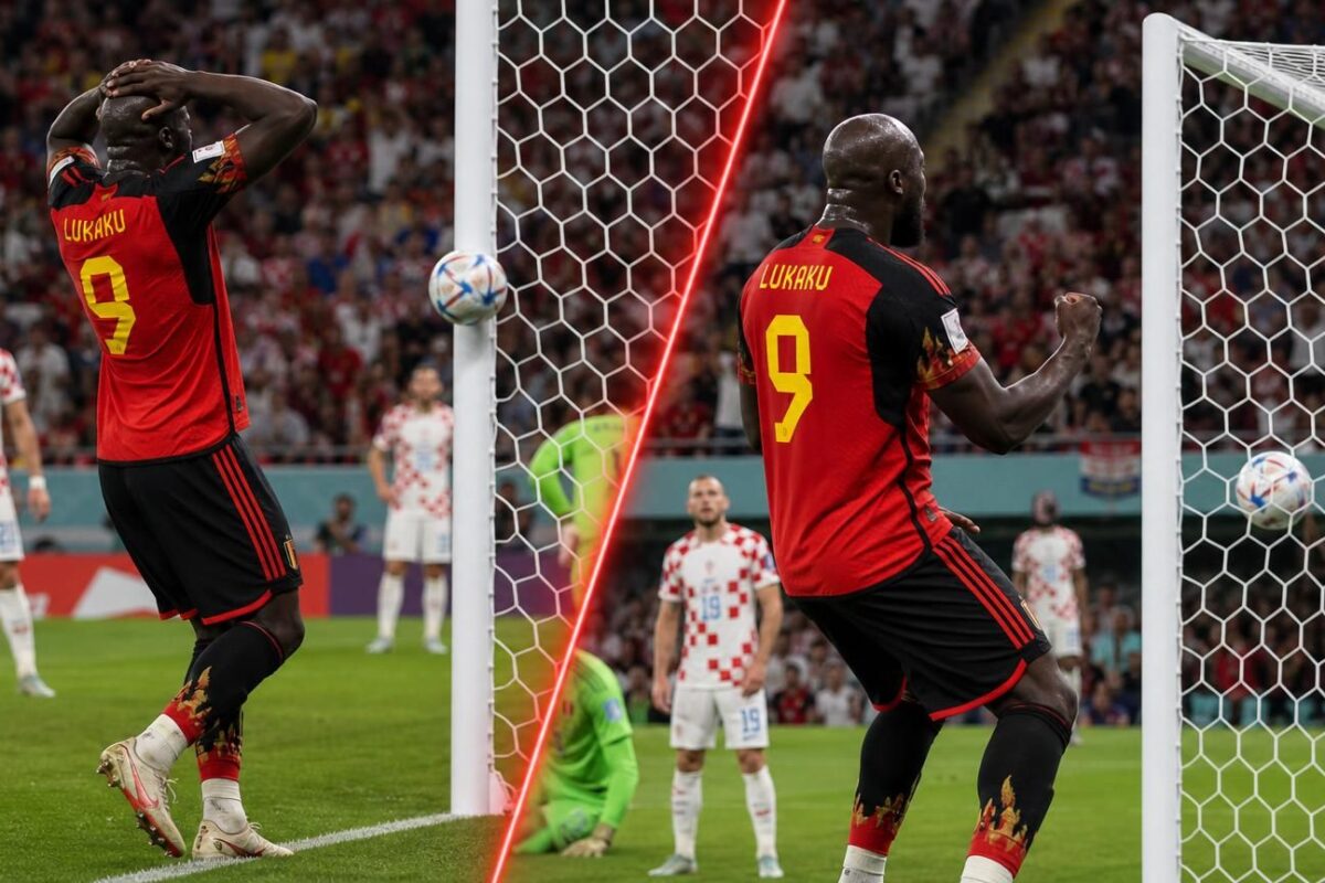 Lukaku raakt links de paal en scoort rechts tegen Kroatië op het WK 2022