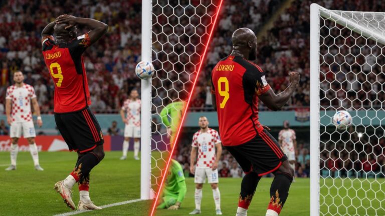 Lukaku raakt links de paal en scoort rechts tegen Kroatië op het WK 2022