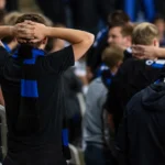 Club Brugge-supporters reageren tijdens een gespannen Supercupavond tegen Union.