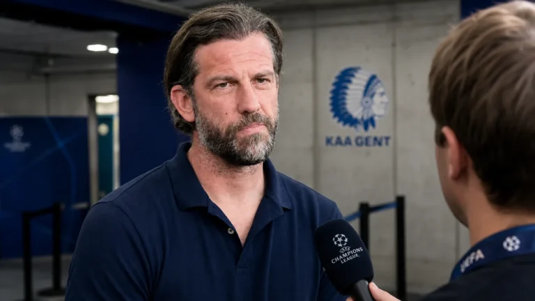 Rik De Mil beantwoordt een vraag in een gemengde zone van KAA Gent.