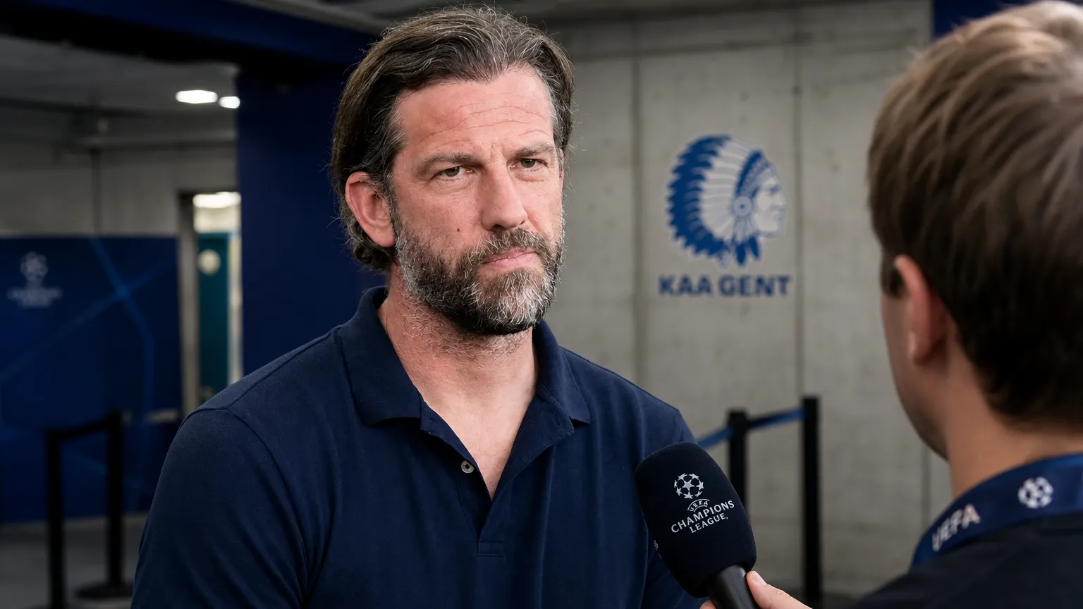 Rik De Mil beantwoordt een vraag in een gemengde zone van KAA Gent.