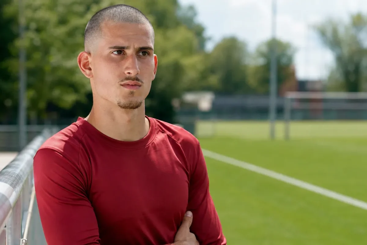 Santiago Garcia in neutrale sportkleding aan de rand van een trainingsveld.