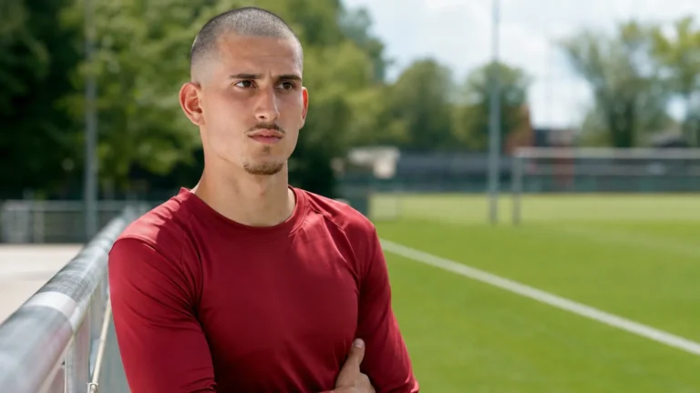 Santiago Garcia in neutrale sportkleding aan de rand van een trainingsveld.
