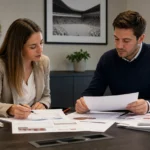 Medewerkers bespreken documenten in een kantooromgeving van Standard Luik.