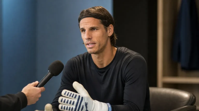 Yann Sommer tijdens een rustig interview in een indoor mediahoek.