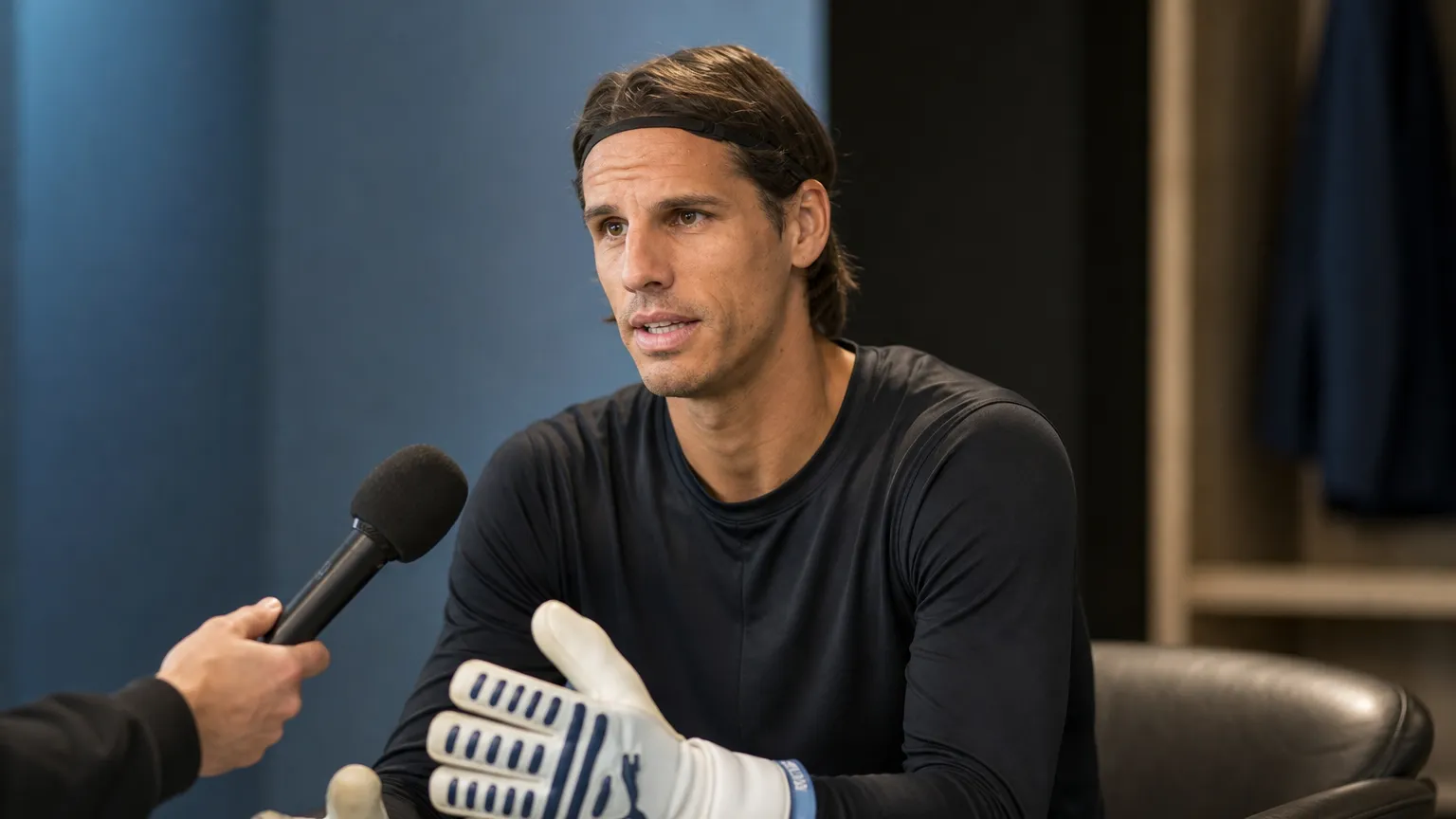 Yann Sommer tijdens een rustig interview in een indoor mediahoek.
