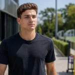 Julián Álvarez in neutrale sportkleding bij een trainingscomplex