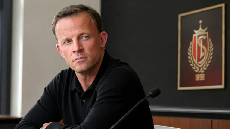 Vincent Euvrard tijdens een rustig mediamoment in een clubruimte van Standard Luik.