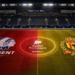 KAA Gent en KV Mechelen centraal in een donkere stadionscan voor speeldag 1