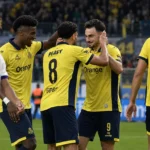 Spelers van Union vieren samen een doelpunt tijdens de Brusselse derby tegen Anderlecht.