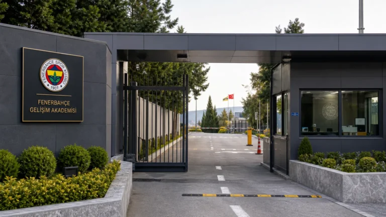 Ingang van het jeugdcomplex van Fenerbahçe tijdens een bezoek van een jonge speler.
