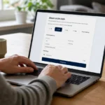 Een niet-herkenbare supporter gebruikt een laptop om online een bijdrage aan een voetbalclub te doen.