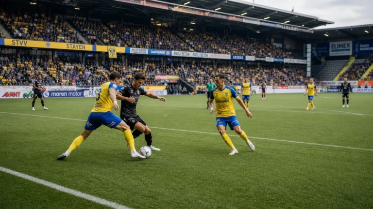 Niet-identificeerbare STVV-spelers tijdens een wedstrijd op Stayen.