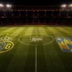 Logo’s van Union en Westerlo rond het JPL-logo in een rustig verlicht stadion
