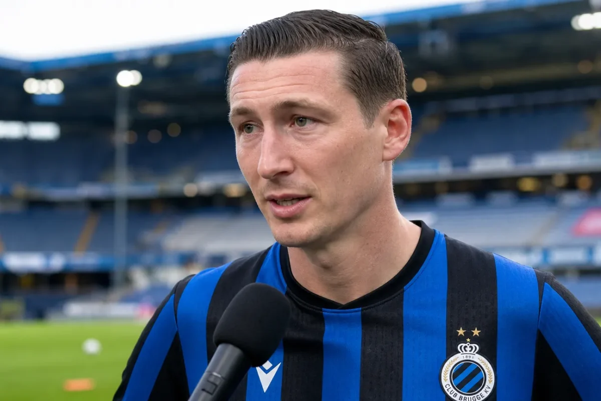 Hans Vanaken van Club Brugge spreekt tijdens een interview met een journalist.