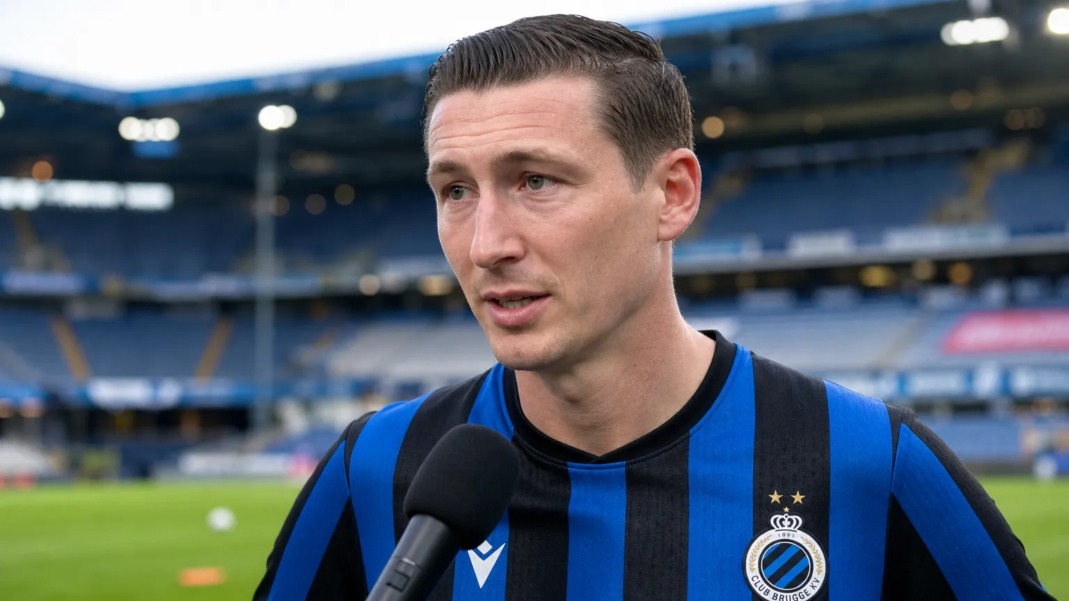 Hans Vanaken van Club Brugge spreekt tijdens een interview met een journalist.