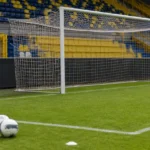 Het doelgebied op de Freethiel met een discreet SK Beveren-clubanker.