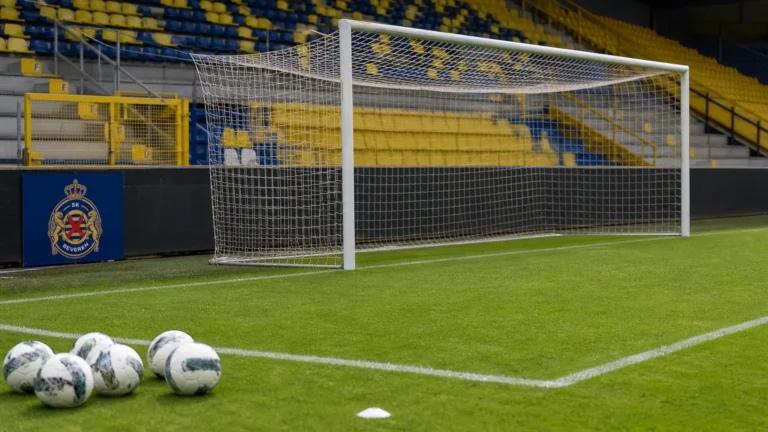 Het doelgebied op de Freethiel met een discreet SK Beveren-clubanker.